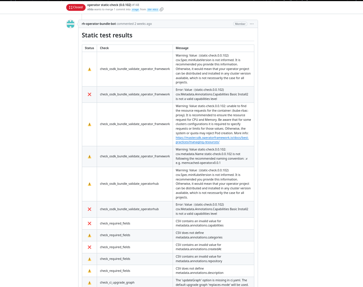 Preflight test run logs example